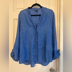 Nic+Zoe Linen Shirt Blue Button Front Oversized Beachy Coastal sz L
